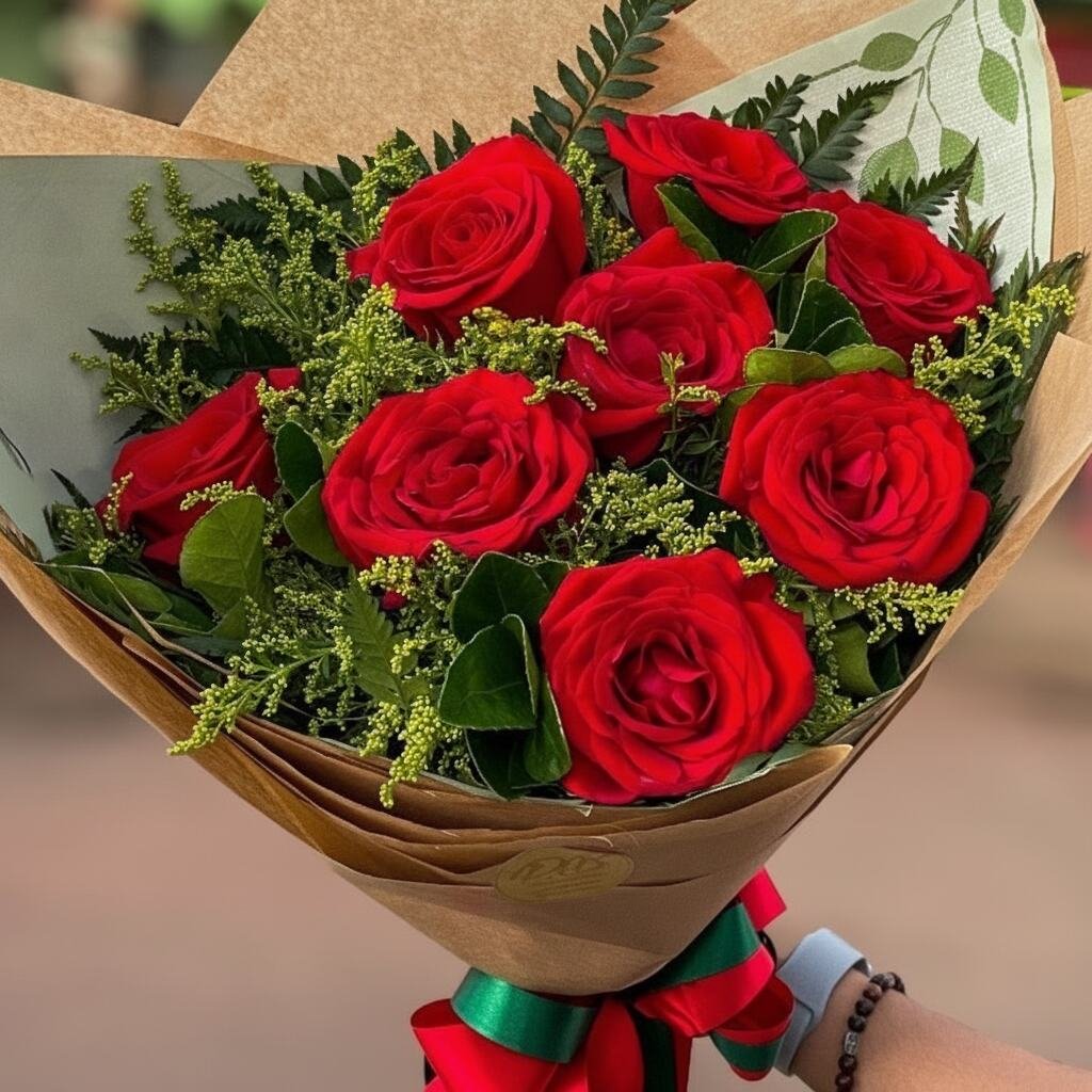 Buquê de 8 rosas colombianas vermelhas