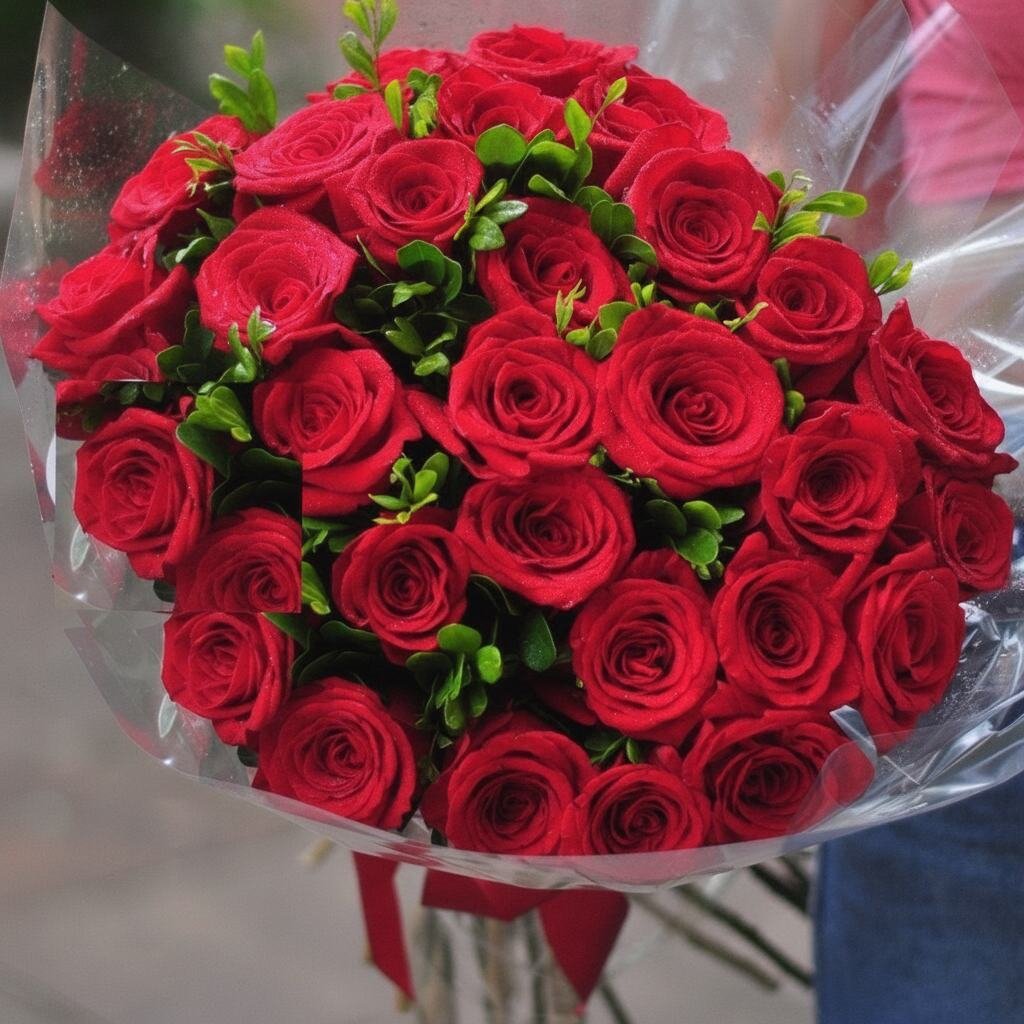 Buquê Lins com 36 rosas colombianas vermelhas